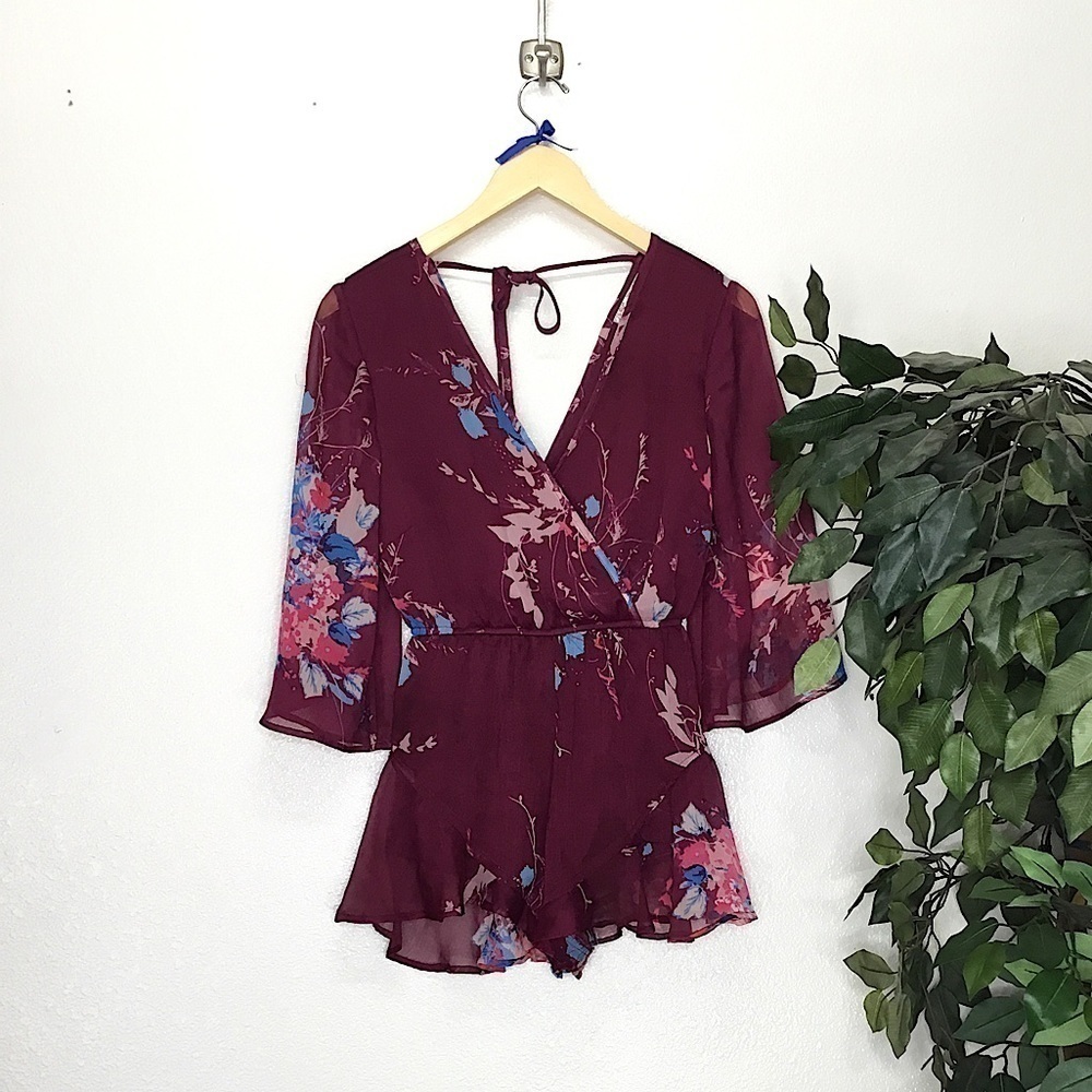 Band Of Gypsies Maroon Floral Romper